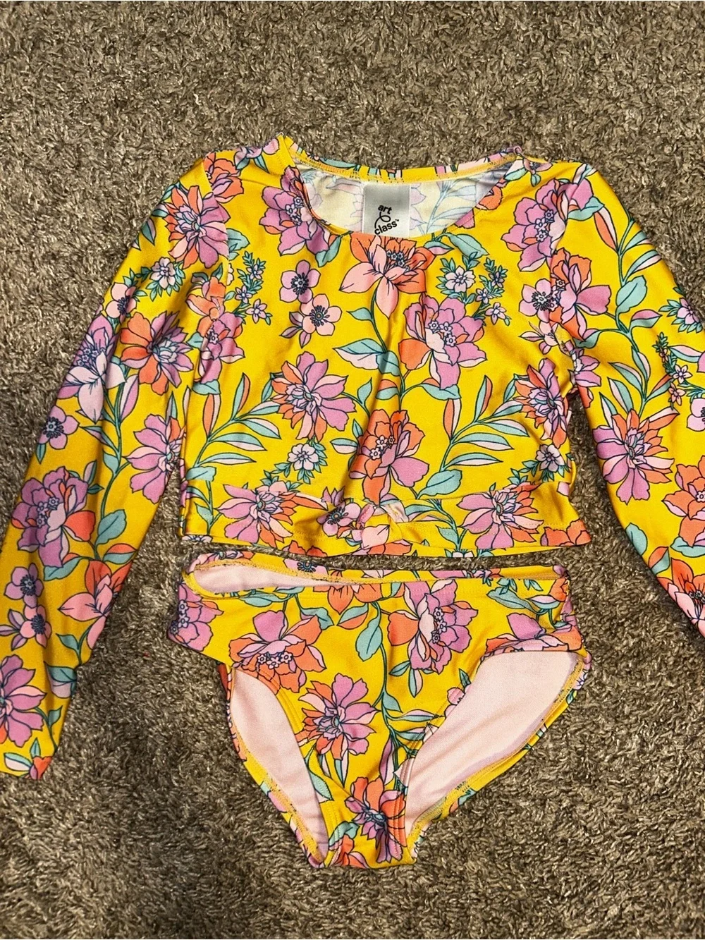 art class Yellow Floral Long-Sleeve Rashguard Two-Piece Swim Set